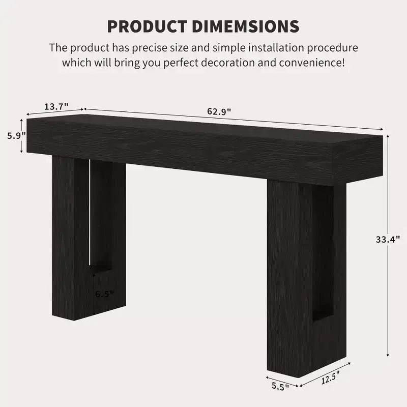 Console en bois noir, style rustique, assemblage par 1 personne, largeur jusqu'à 63 po