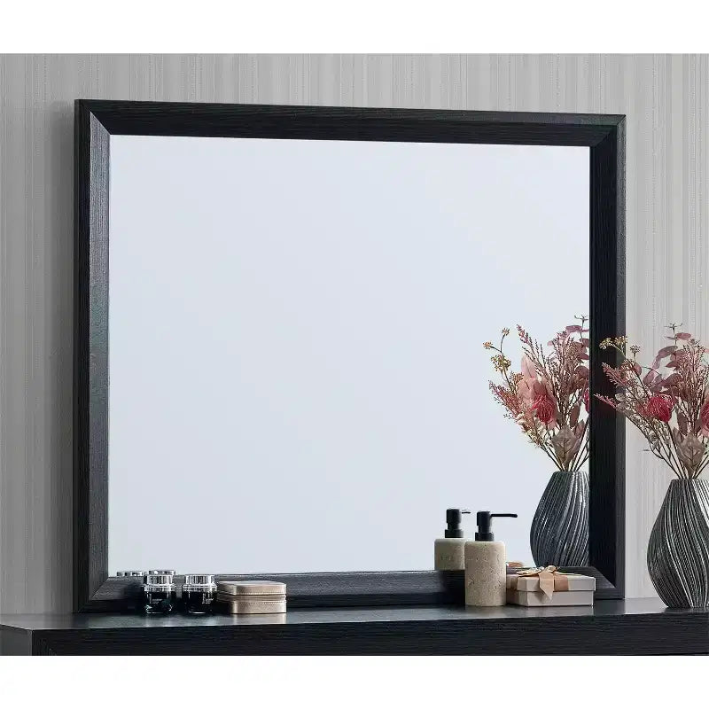Miroir de commode, cadre en bois rectangulaire noir, simple