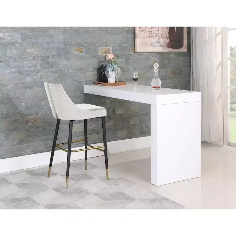 Tabouret de bar mi-hauteur sans accoudoirs en velours, lot de 2 (noir / crème / vert / gris / bleu marine / rose)