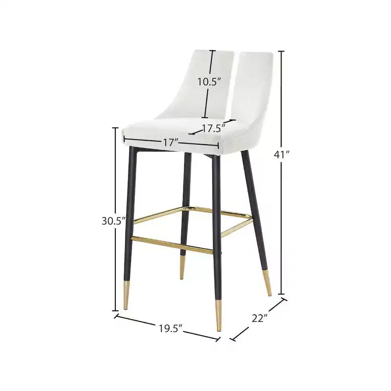 Tabouret de bar mi-hauteur sans accoudoirs en velours, lot de 2 (noir / crème / vert / gris / bleu marine / rose)