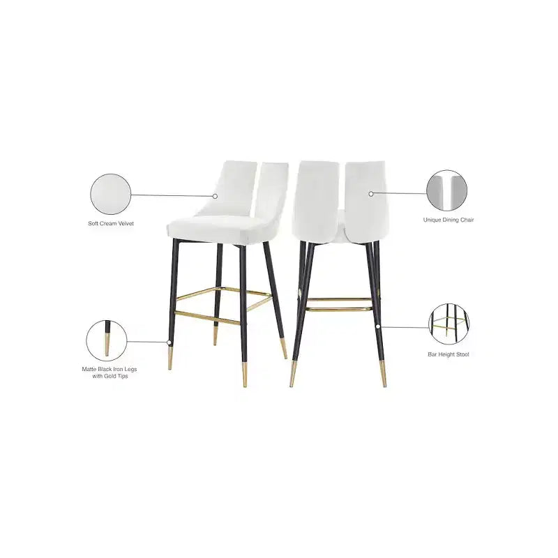 Tabouret de bar mi-hauteur sans accoudoirs en velours, lot de 2 (noir / crème / vert / gris / bleu marine / rose)