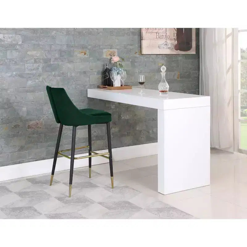 Tabouret de bar mi-hauteur sans accoudoirs en velours, lot de 2 (noir / crème / vert / gris / bleu marine / rose)