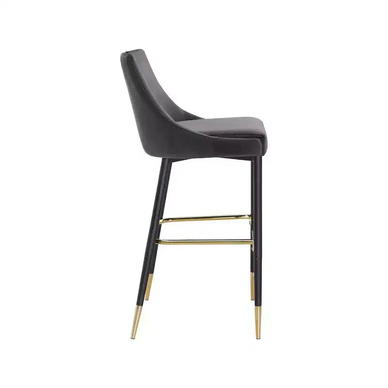 Tabouret de bar mi-hauteur sans accoudoirs en velours, lot de 2 (noir / crème / vert / gris / bleu marine / rose)