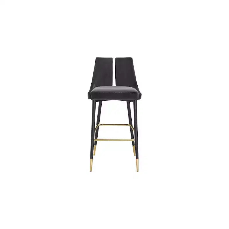 Tabouret de bar mi-hauteur sans accoudoirs en velours, lot de 2 (noir / crème / vert / gris / bleu marine / rose)