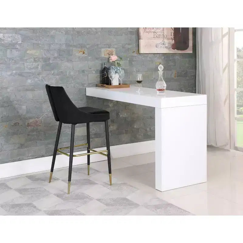 Tabouret de bar mi-hauteur sans accoudoirs en velours, lot de 2 (noir / crème / vert / gris / bleu marine / rose)