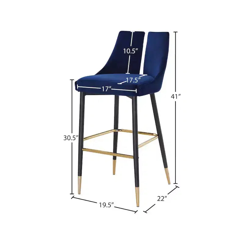 Tabouret de bar mi-hauteur sans accoudoirs en velours, lot de 2 (noir / crème / vert / gris / bleu marine / rose)