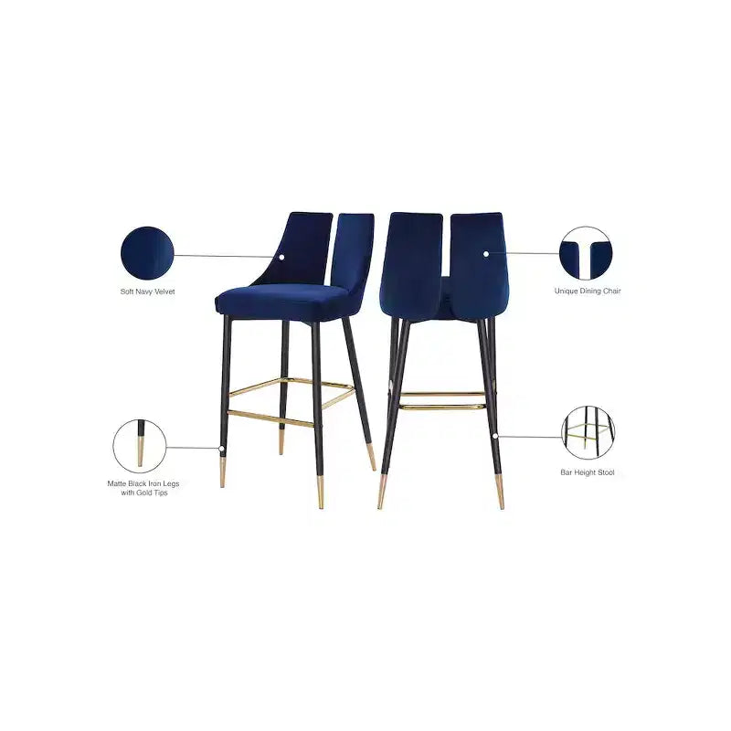 Tabouret de bar mi-hauteur sans accoudoirs en velours, lot de 2 (noir / crème / vert / gris / bleu marine / rose)
