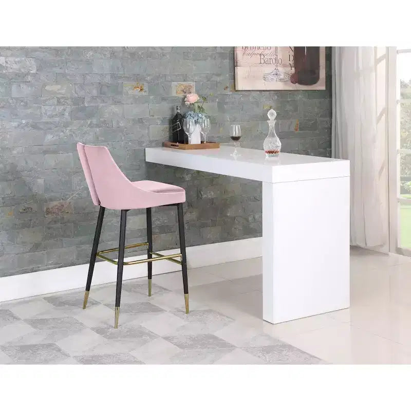 Tabouret de bar mi-hauteur sans accoudoirs en velours, lot de 2 (noir / crème / vert / gris / bleu marine / rose)
