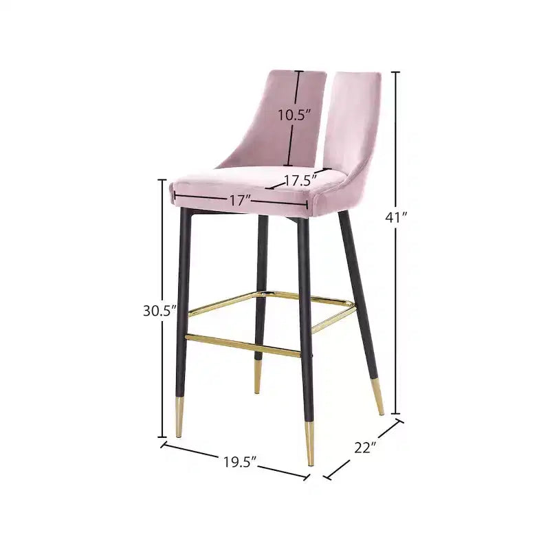 Tabouret de bar mi-hauteur sans accoudoirs en velours, lot de 2 (noir / crème / vert / gris / bleu marine / rose)