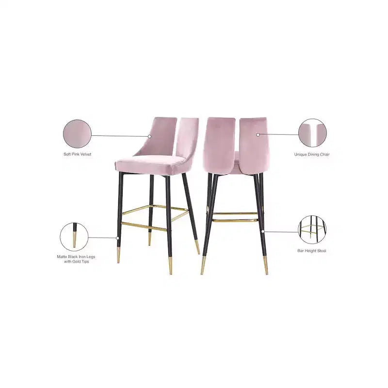 Tabouret de bar mi-hauteur sans accoudoirs en velours, lot de 2 (noir / crème / vert / gris / bleu marine / rose)