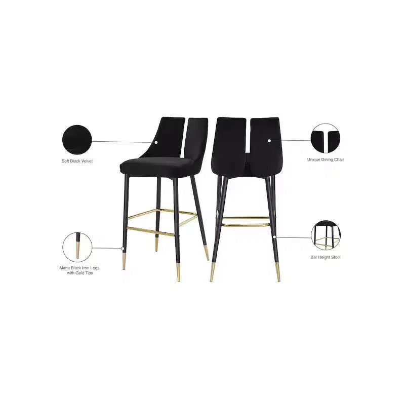 Tabouret de bar mi-hauteur sans accoudoirs en velours, lot de 2 (noir / crème / vert / gris / bleu marine / rose)