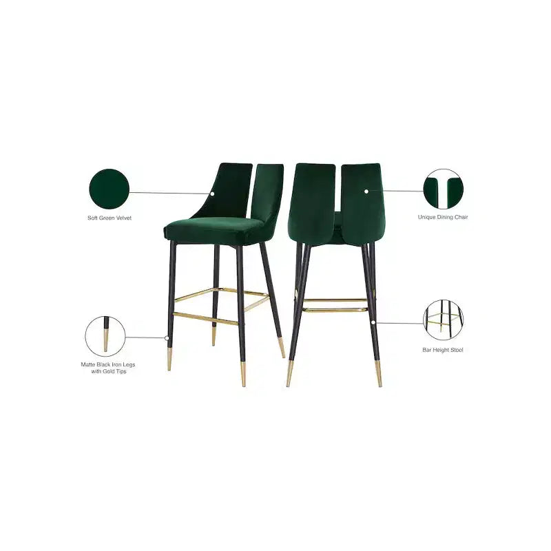 Tabouret de bar mi-hauteur sans accoudoirs en velours, lot de 2 (noir / crème / vert / gris / bleu marine / rose)