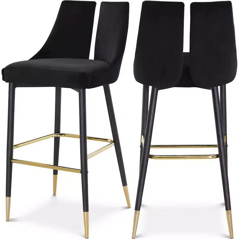 Tabouret de bar mi-hauteur sans accoudoirs en velours, lot de 2 (noir / crème / vert / gris / bleu marine / rose)