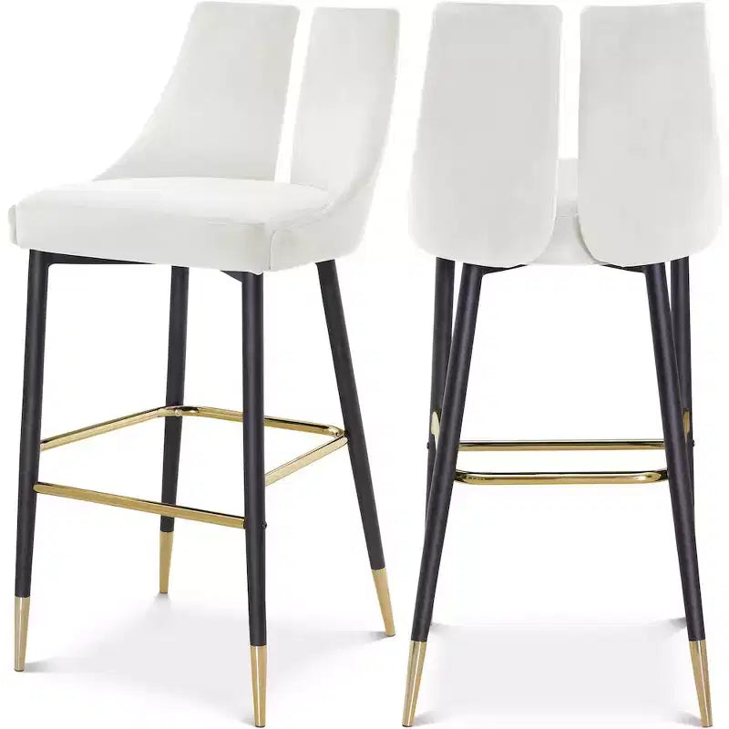 Tabouret de bar mi-hauteur sans accoudoirs en velours, lot de 2 (noir / crème / vert / gris / bleu marine / rose)