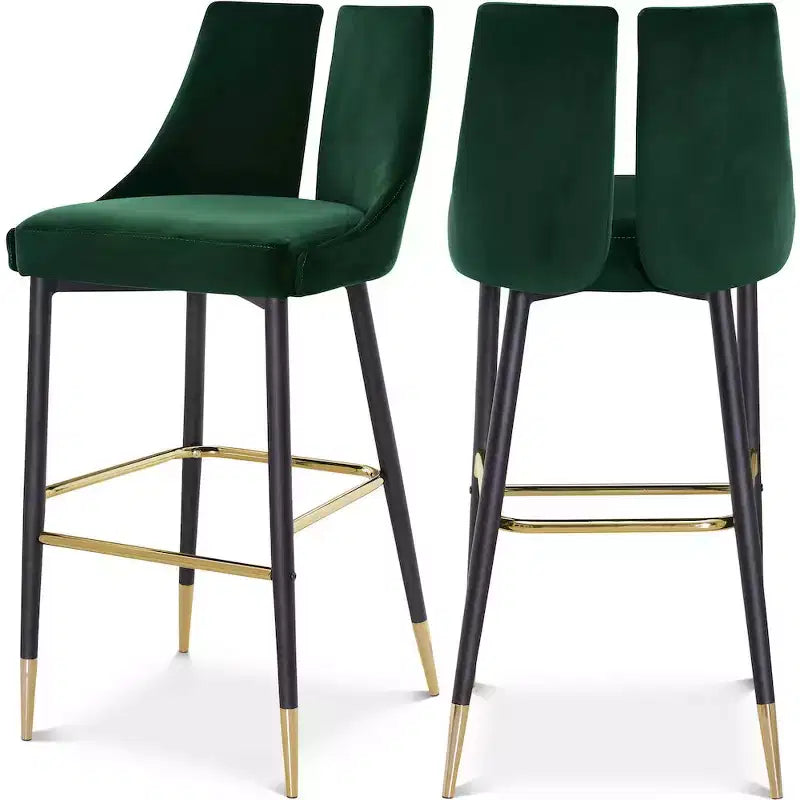 Meridian Furniture Sleek Velvet Bar Height Stool, Set of 2