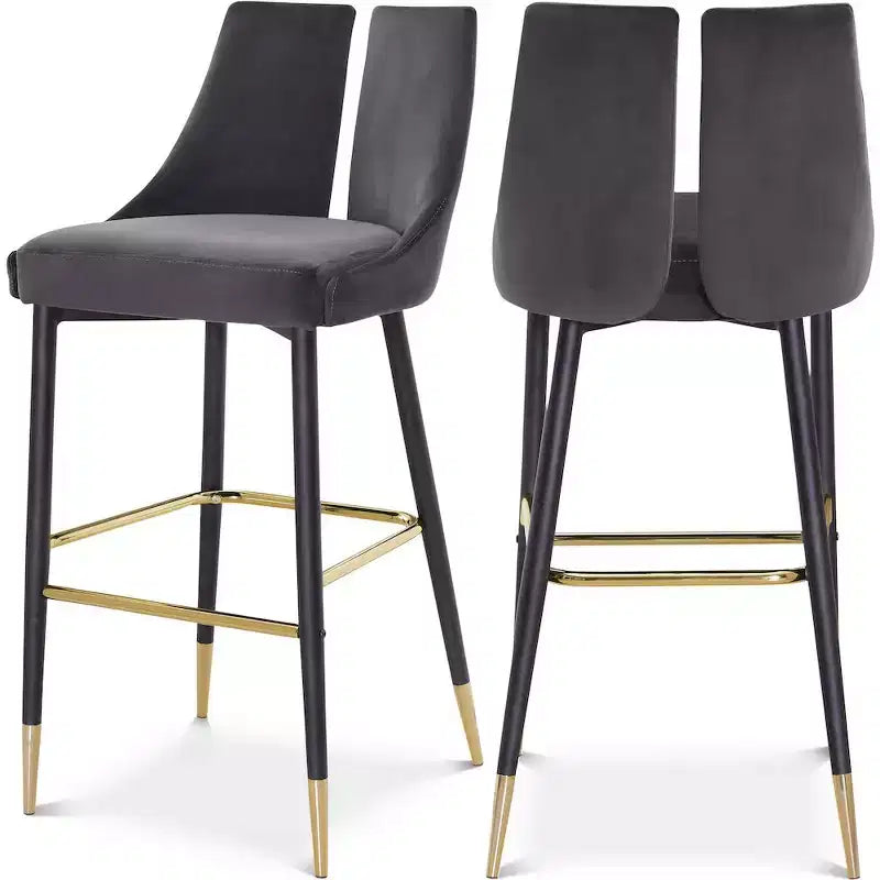 Tabouret de bar mi-hauteur sans accoudoirs en velours, lot de 2 (noir / crème / vert / gris / bleu marine / rose)