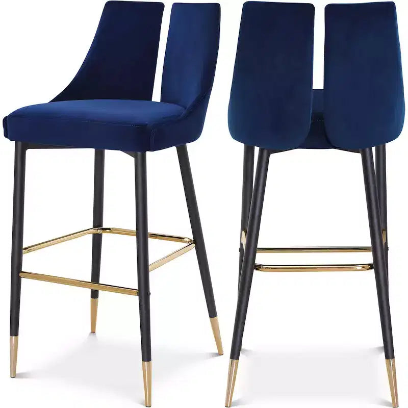 Tabouret de bar mi-hauteur sans accoudoirs en velours, lot de 2 (noir / crème / vert / gris / bleu marine / rose)