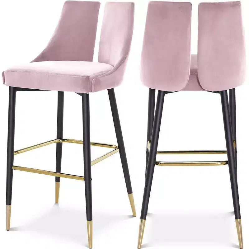 Tabouret de bar mi-hauteur sans accoudoirs en velours, lot de 2 (noir / crème / vert / gris / bleu marine / rose)