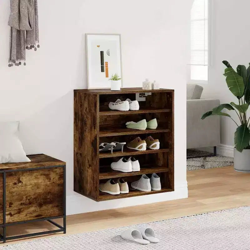 Meuble à Chaussures Chêne Fumé, Marron, Sur Pied, 1 Porte, Contenance 10 Paires
