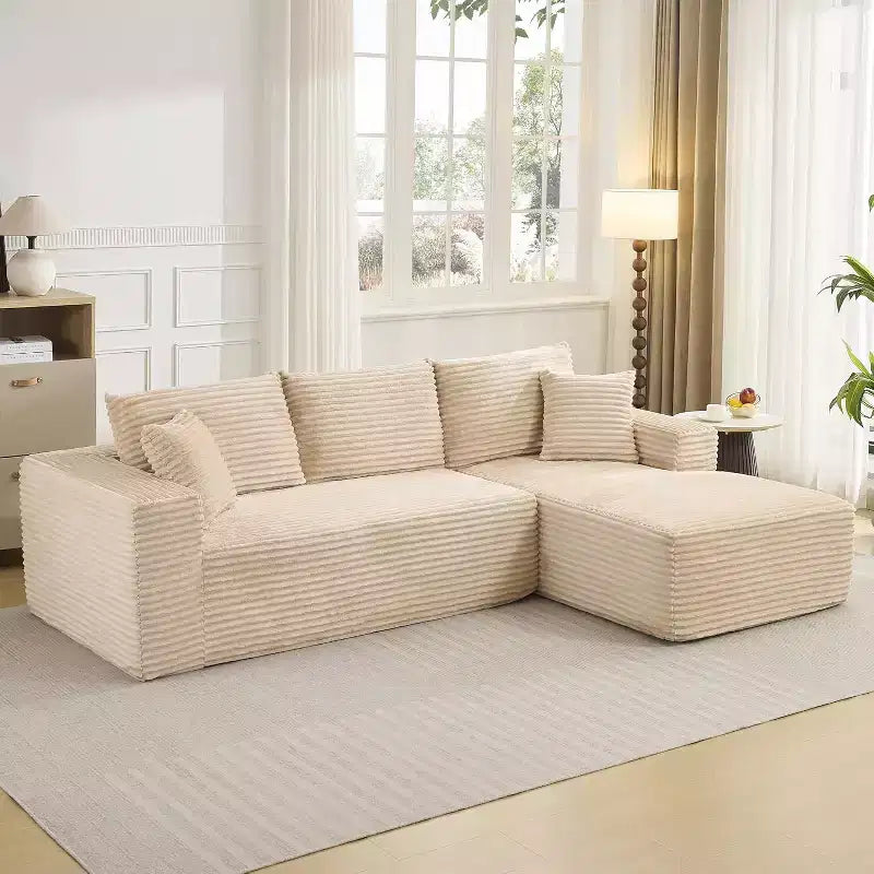 Canapé modulable en velours côtelé en L 2 places, Beige / Noir / Gris foncé / Vert olive
