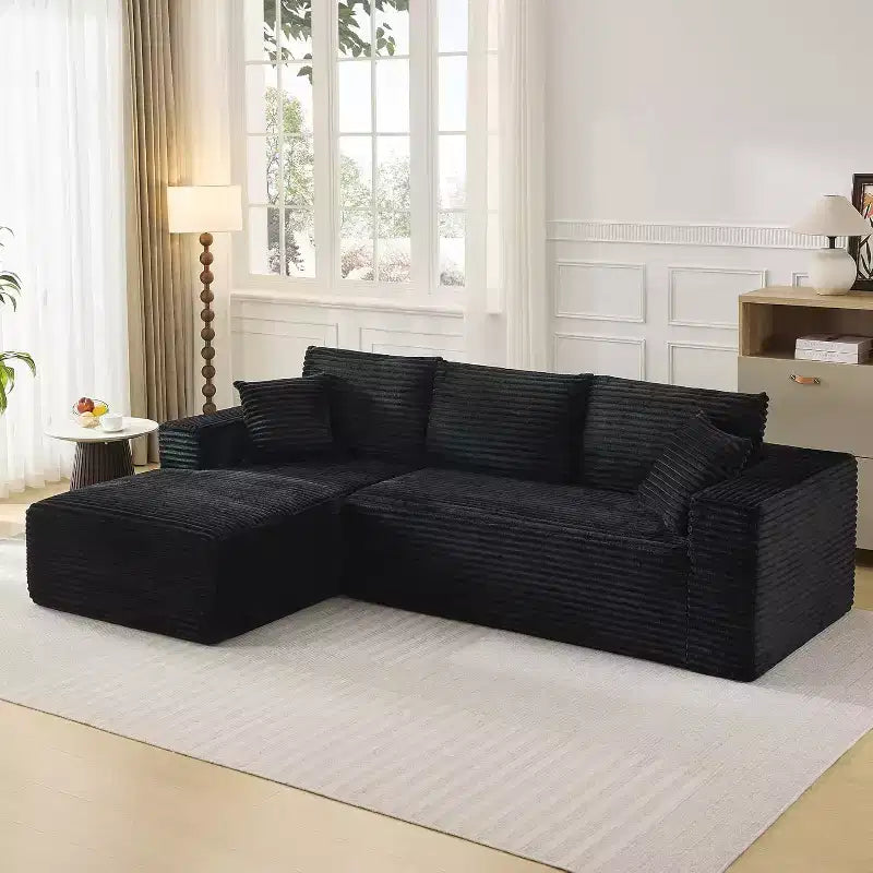 Canapé modulable en velours côtelé en L 2 places, Beige / Noir / Gris foncé / Vert olive