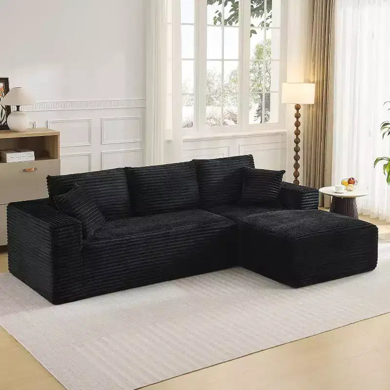 Canapé modulable en velours côtelé en L 2 places, Beige / Noir / Gris foncé / Vert olive