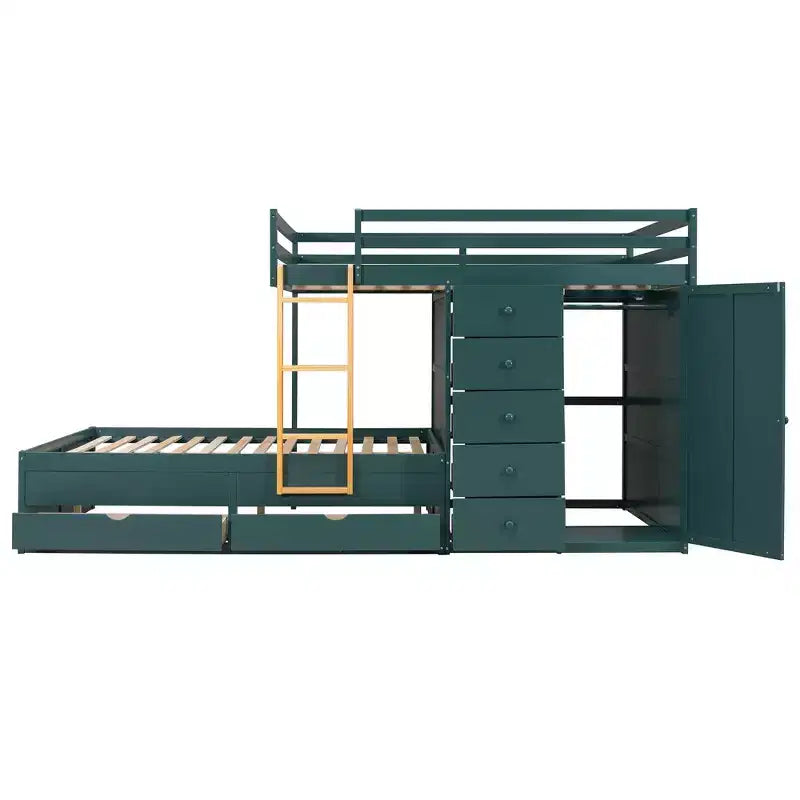 Lit superposé double avec rangement – Vert / Rose / Blanc, 2 places