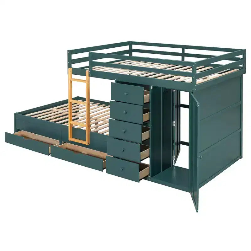 Lit superposé double avec rangement – Vert / Rose / Blanc, 2 places