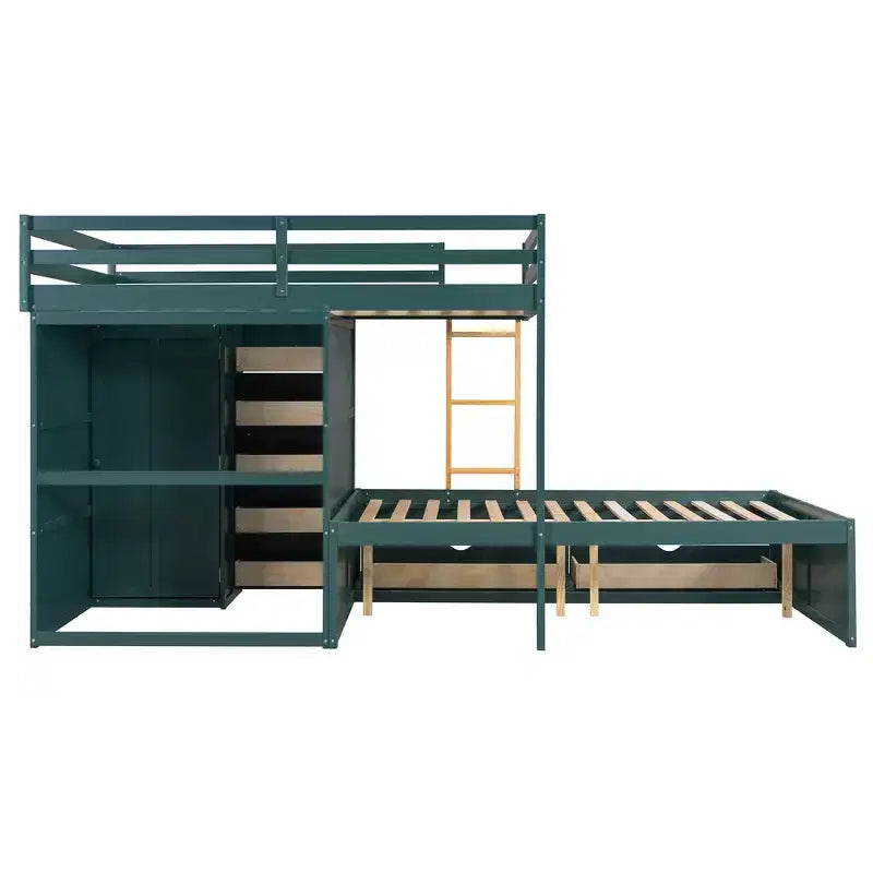 Lit superposé double avec rangement – Vert / Rose / Blanc, 2 places