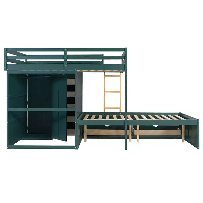 Lit superposé double avec rangement – Vert / Rose / Blanc, 2 places