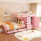 Lit superposé double avec rangement – Vert / Rose / Blanc, 2 places