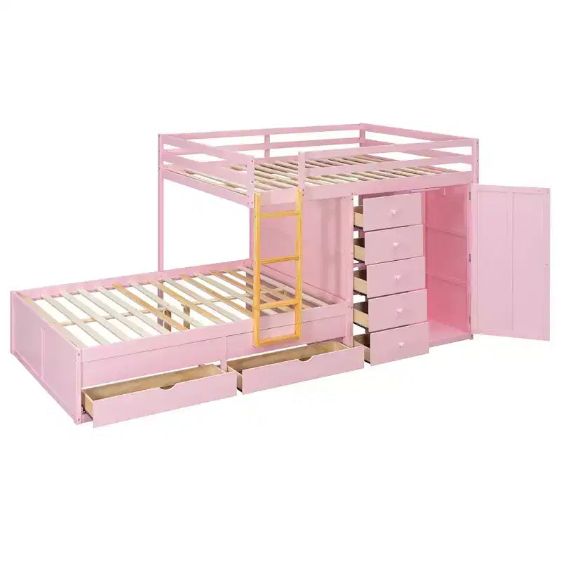 Lit superposé double avec rangement – Vert / Rose / Blanc, 2 places