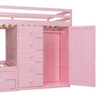 Lit superposé double avec rangement – Vert / Rose / Blanc, 2 places