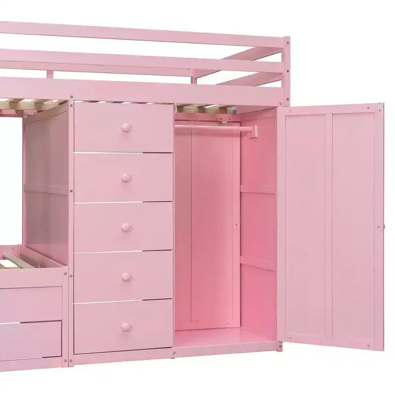 Lit superposé double avec rangement – Vert / Rose / Blanc, 2 places