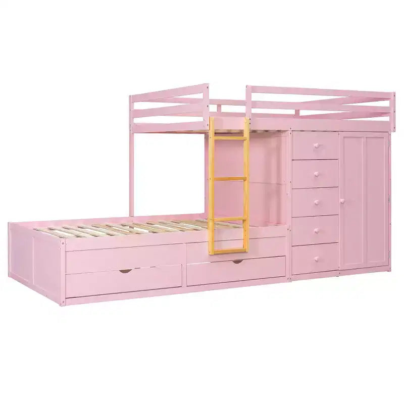 Lit superposé double avec rangement – Vert / Rose / Blanc, 2 places