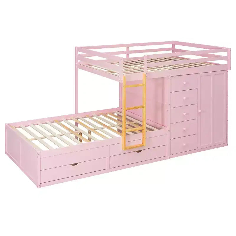 Lit superposé double avec rangement – Vert / Rose / Blanc, 2 places