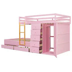 Lit superposé double avec rangement – Vert / Rose / Blanc, 2 places