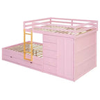 Lit superposé double avec rangement – Vert / Rose / Blanc, 2 places