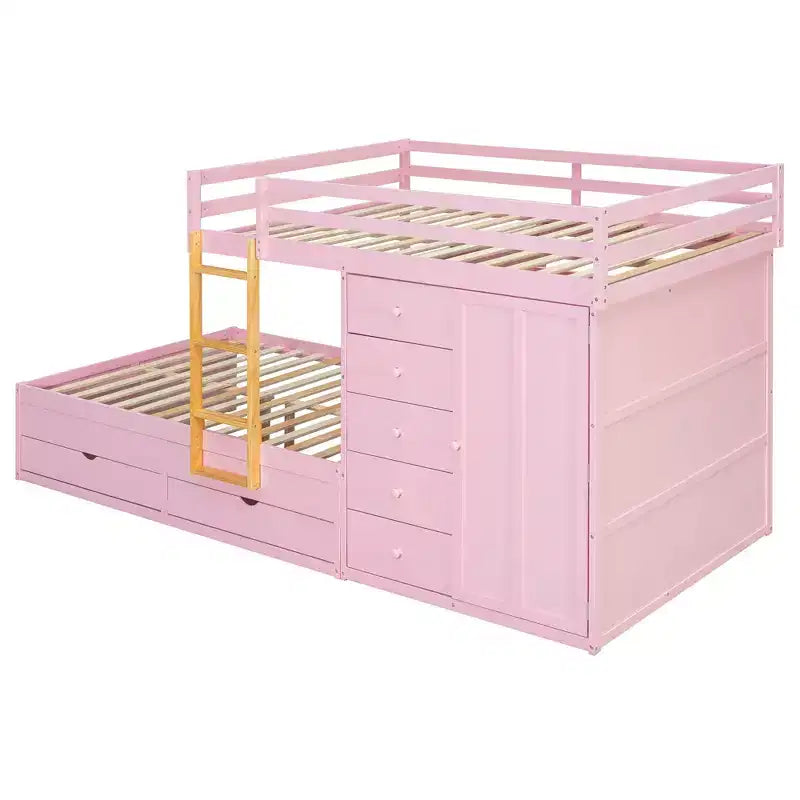 Lit superposé double avec rangement – Vert / Rose / Blanc, 2 places