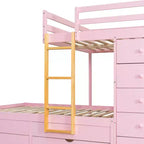 Lit superposé double avec rangement – Vert / Rose / Blanc, 2 places
