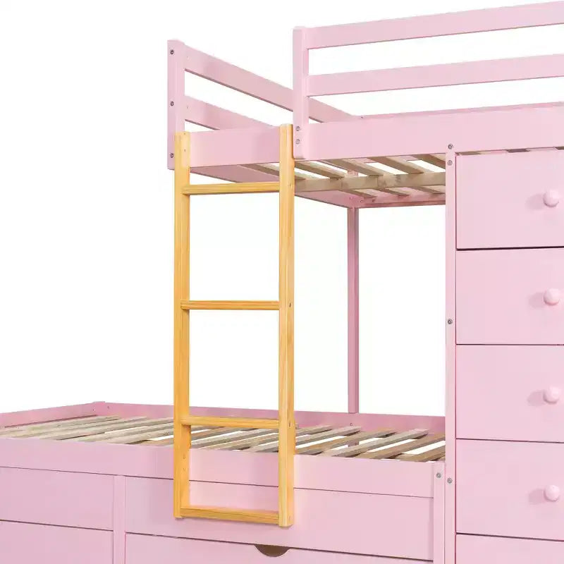 Lit superposé double avec rangement – Vert / Rose / Blanc, 2 places
