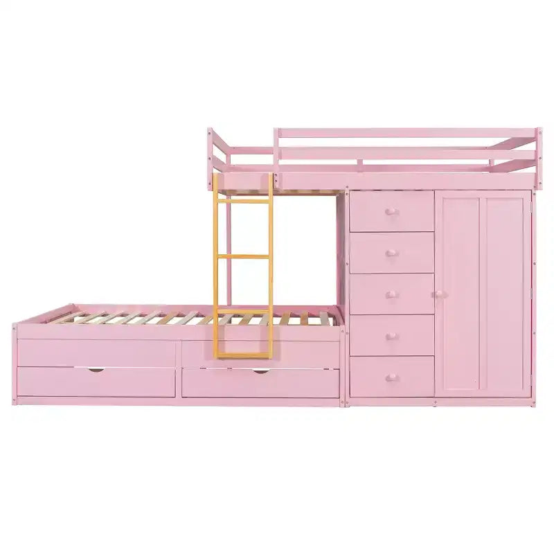 Lit superposé double avec rangement – Vert / Rose / Blanc, 2 places