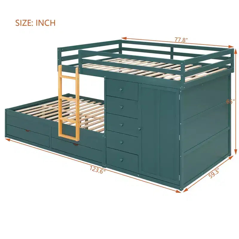 Lit superposé double avec rangement – Vert / Rose / Blanc, 2 places