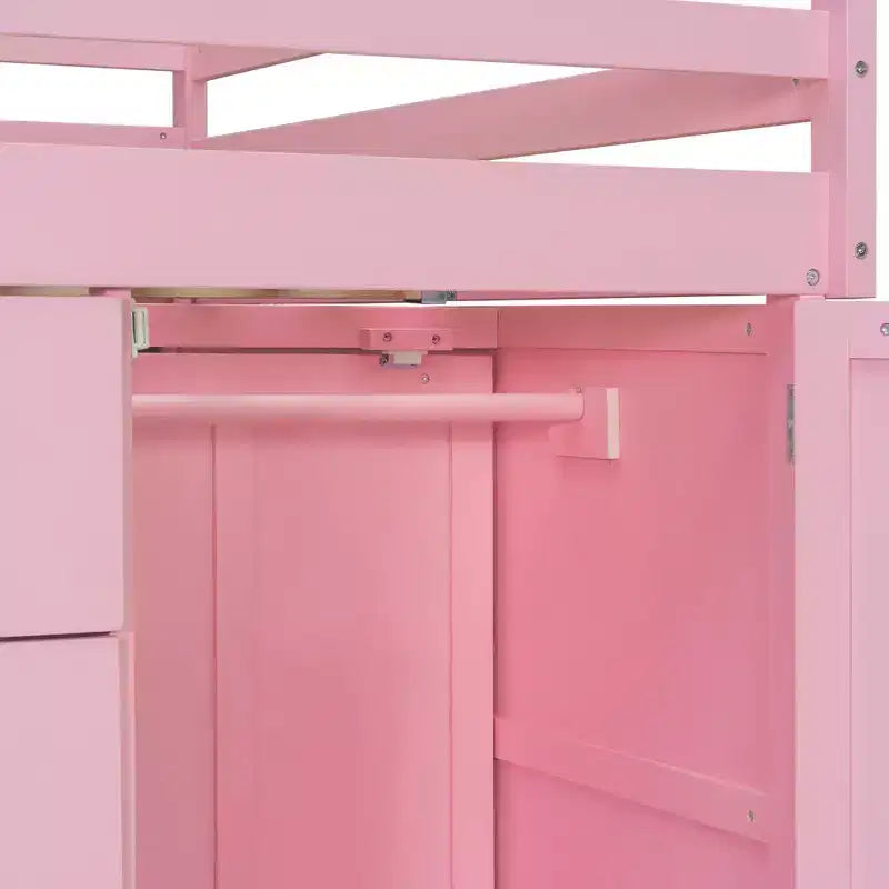 Lit superposé double avec rangement – Vert / Rose / Blanc, 2 places