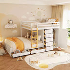 Lit superposé double avec rangement – Vert / Rose / Blanc, 2 places