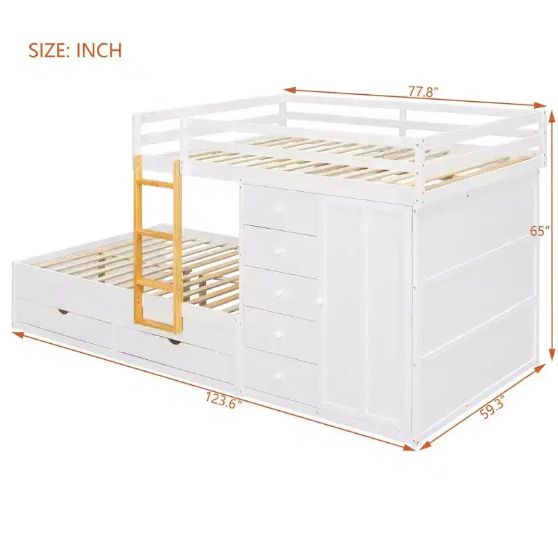 Lit superposé double avec rangement – Vert / Rose / Blanc, 2 places