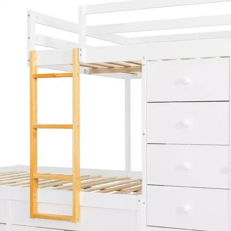 Lit superposé double avec rangement – Vert / Rose / Blanc, 2 places