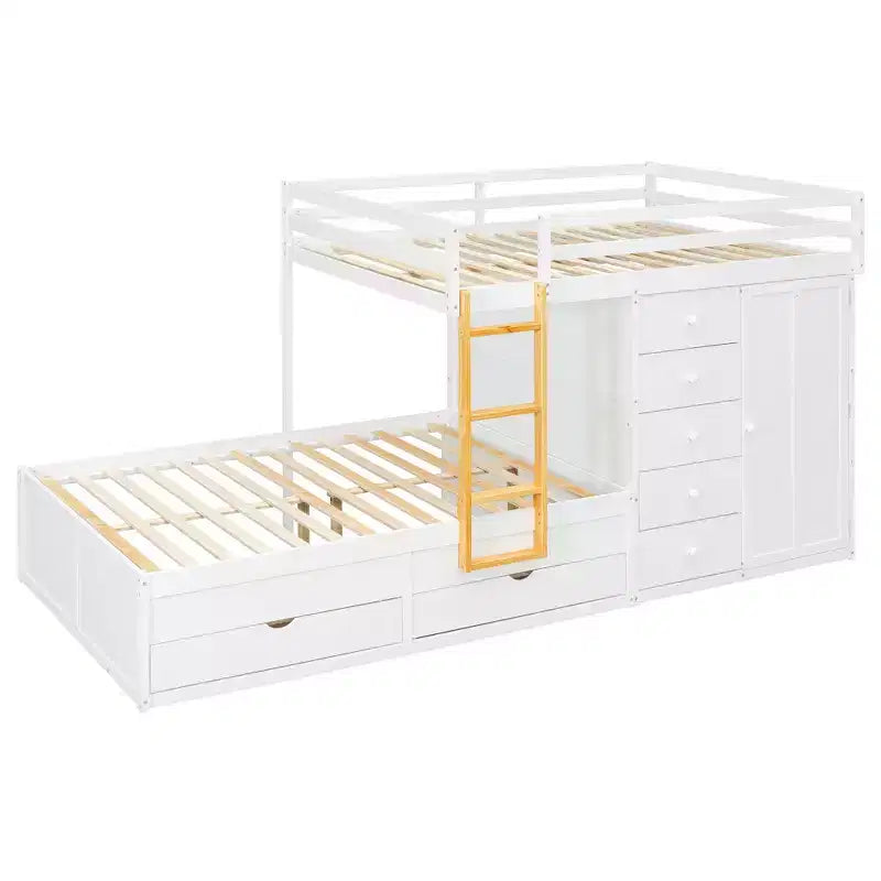 Lit superposé double avec rangement – Vert / Rose / Blanc, 2 places