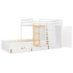Lit superposé double avec rangement – Vert / Rose / Blanc, 2 places