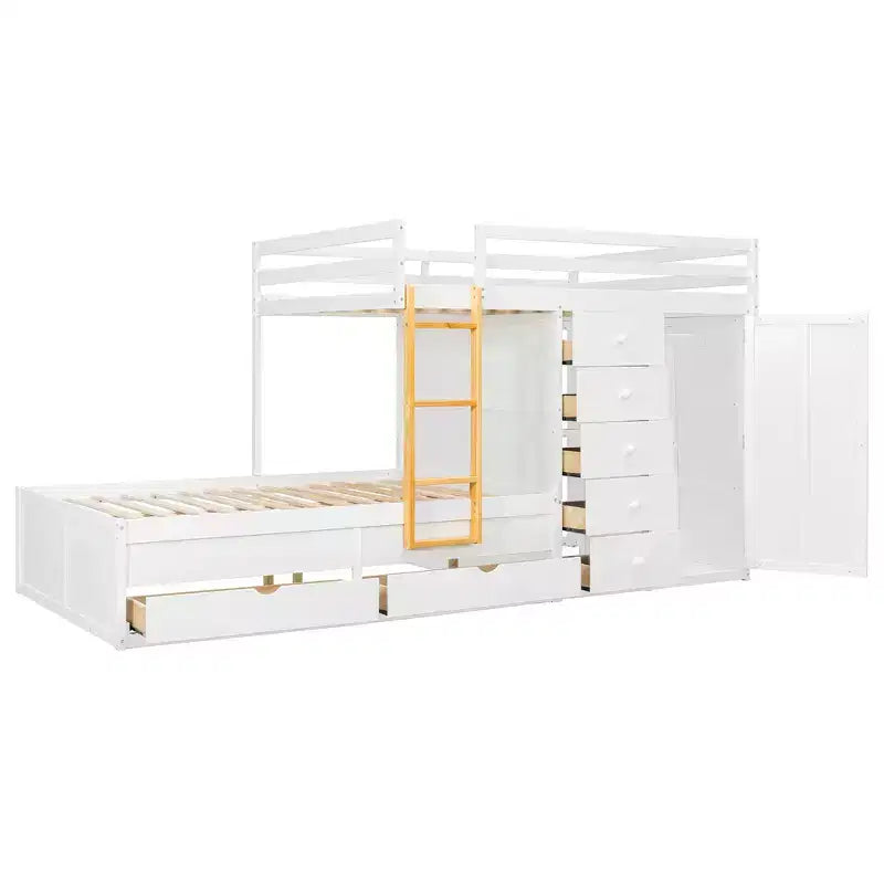 Lit superposé double avec rangement – Vert / Rose / Blanc, 2 places